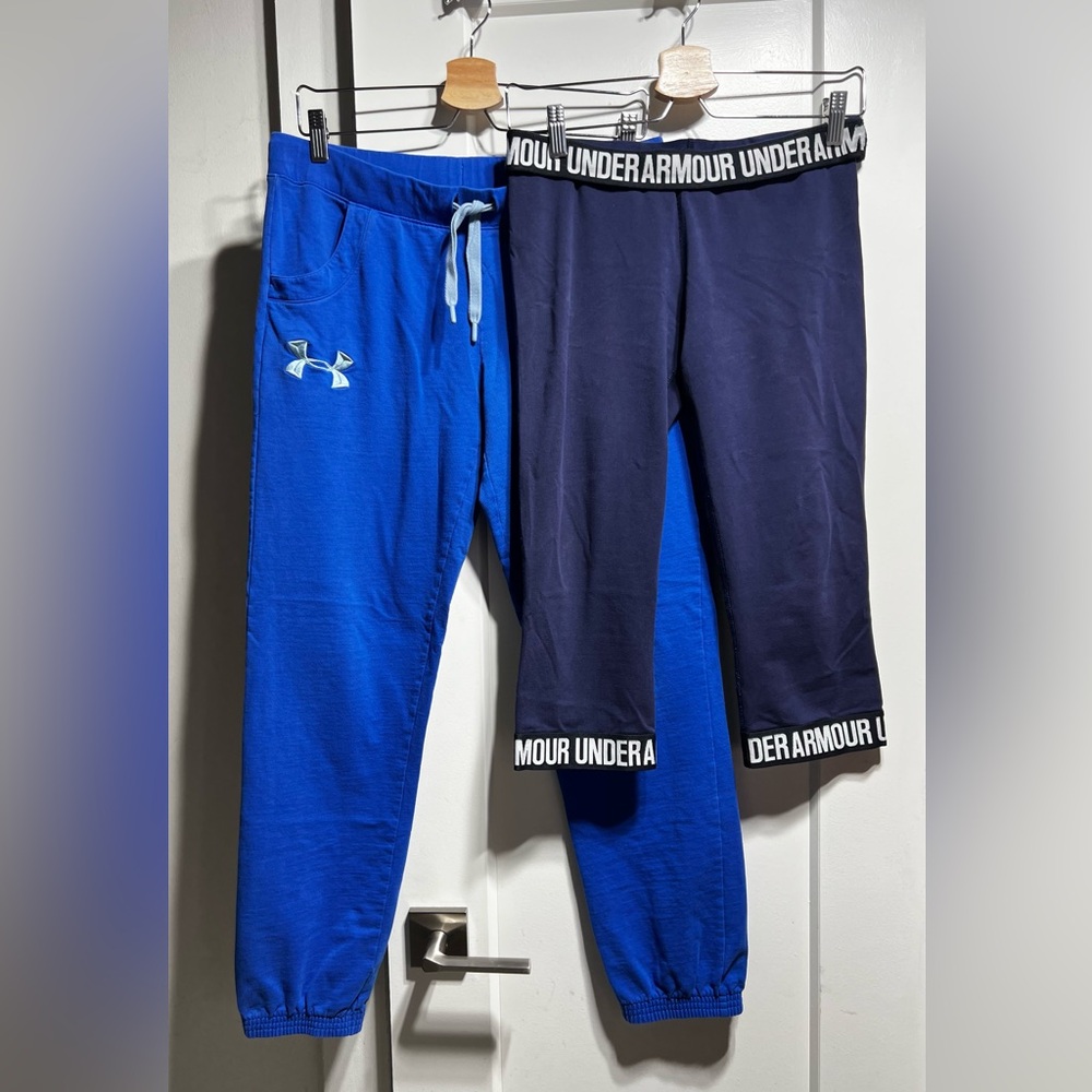 Lot of 2: Under Armour bottoms: semi-fitted jogger and fitted capri legging